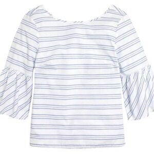J.Crew Top Womens 8 Blue Striped Bell Sleeve Tie Back Boatneck Cotton Blouse NWT